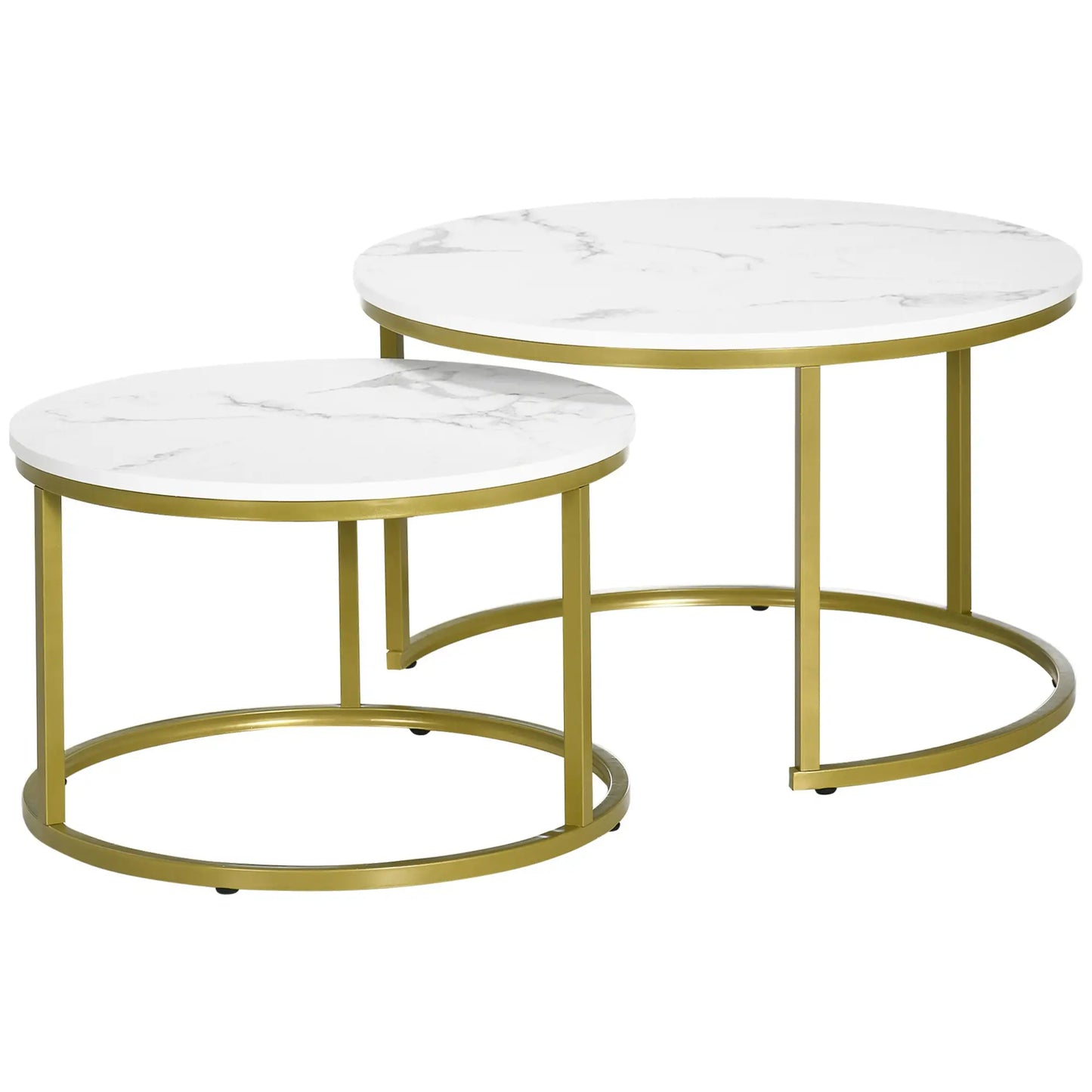 29" Round Nesting Tables, Set of 2, Modern Side Tables, White Coffee Tables White, Gold at Gallery Canada