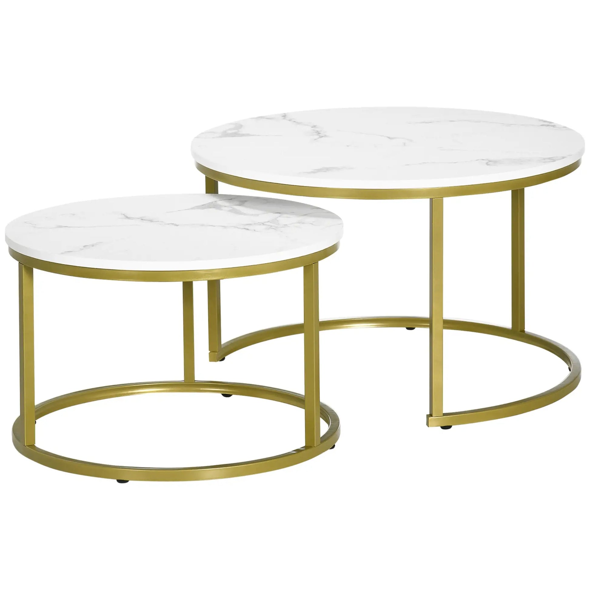 29" Round Nesting Tables, Set of 2, Modern Side Tables, White Coffee Tables White, Gold at Gallery Canada