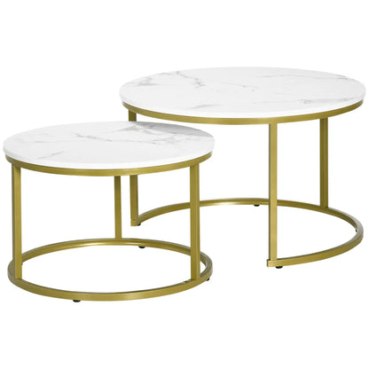 29" Round Nesting Tables, Set of 2, Modern Side Tables, White Coffee Tables White, Gold at Gallery Canada