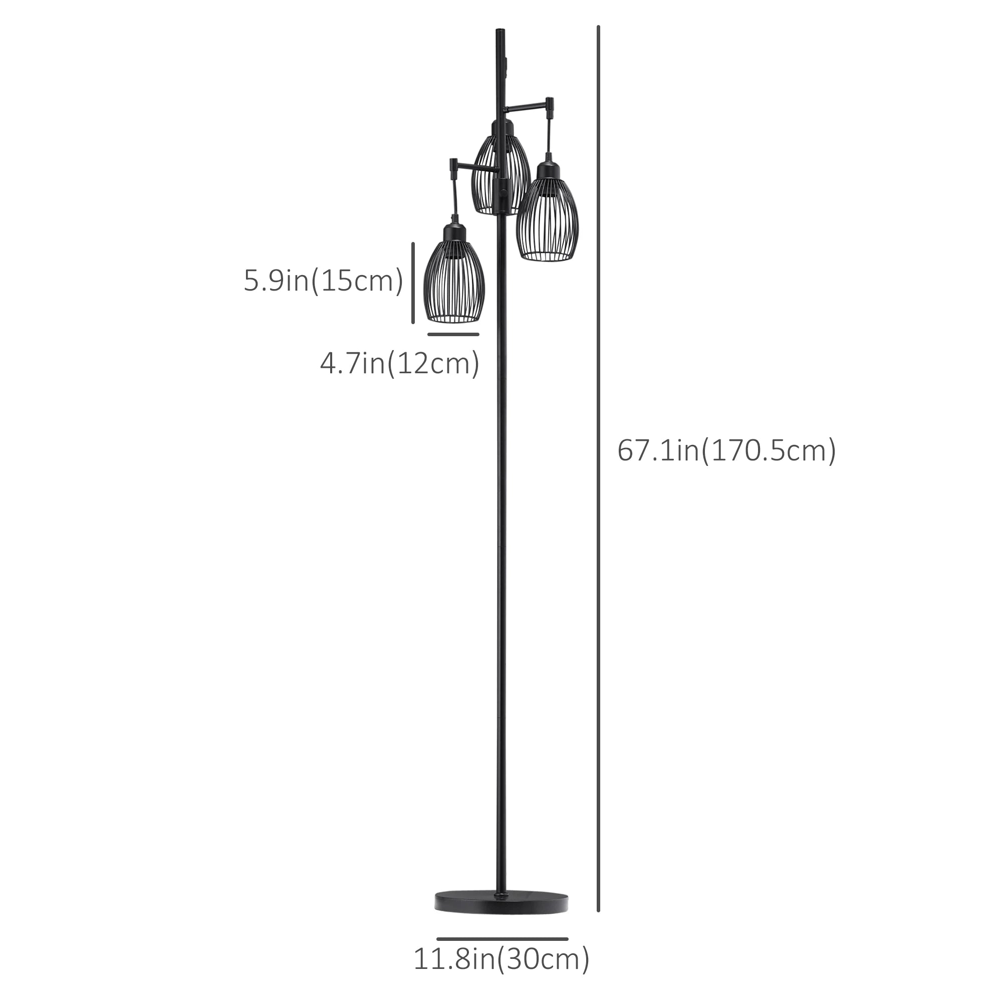 Industrial Floor Lamp, 3 Hanging Wire Lampshades, Dimmable, Black Floor Lamps & Ceiling Fan Lights at Gallery Canada
