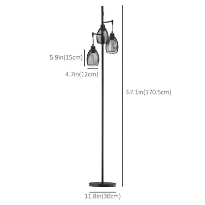 Industrial Floor Lamp, 3 Hanging Wire Lampshades, Dimmable, Black Floor Lamps & Ceiling Fan Lights at Gallery Canada