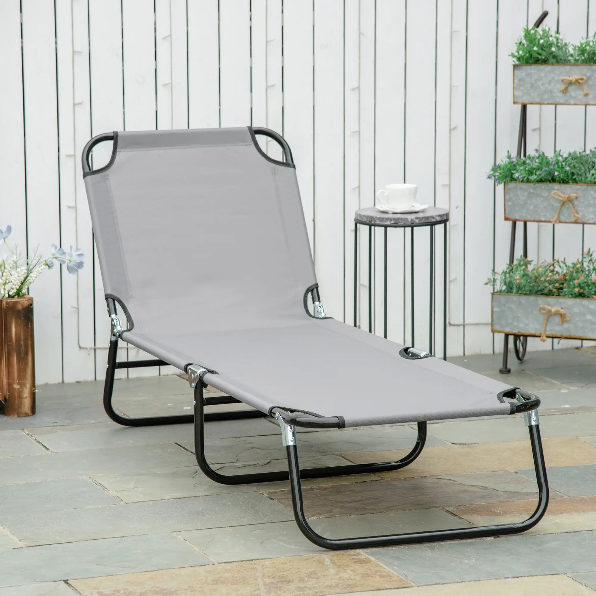 Outdoor Folding Lounge Chair, Reclining Back, Breathable Mesh, Grey Lounger Chairs at Gallery Canada