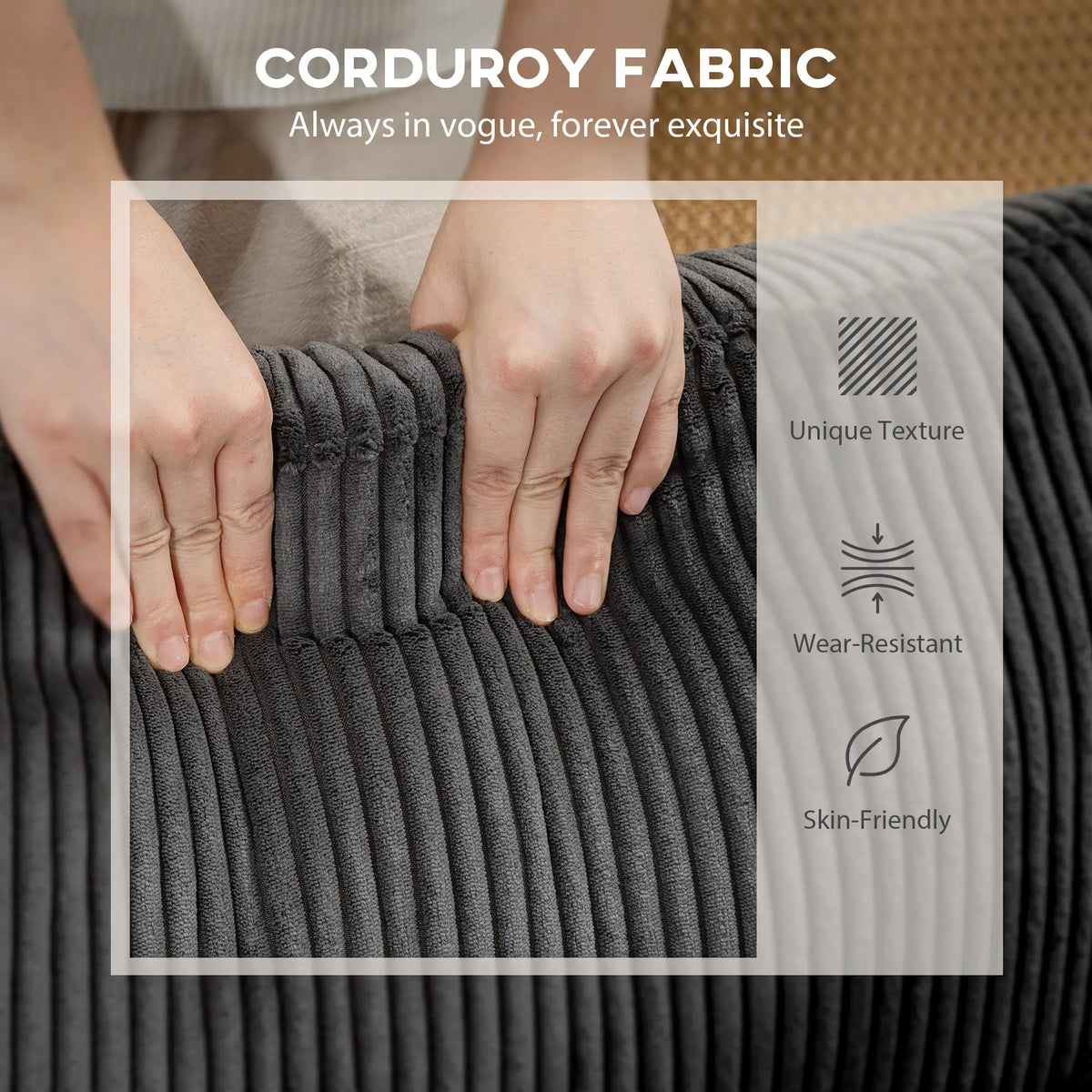 Modular Sectional Sofa, Oversized U-Shaped, Spring Cushion, Corduroy, Charcoal Grey 3-Seater Sofas at Gallery Canada