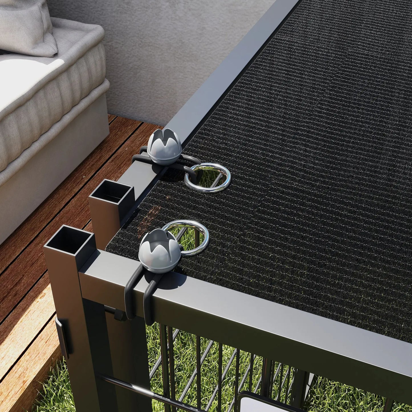 Outdoor Dog Run, Adjustable Rotatable Bowls, Sun-Shade Cover, 4.6' x 4.6' x 3.7' Houses, Kennels & Pens at Gallery Canada