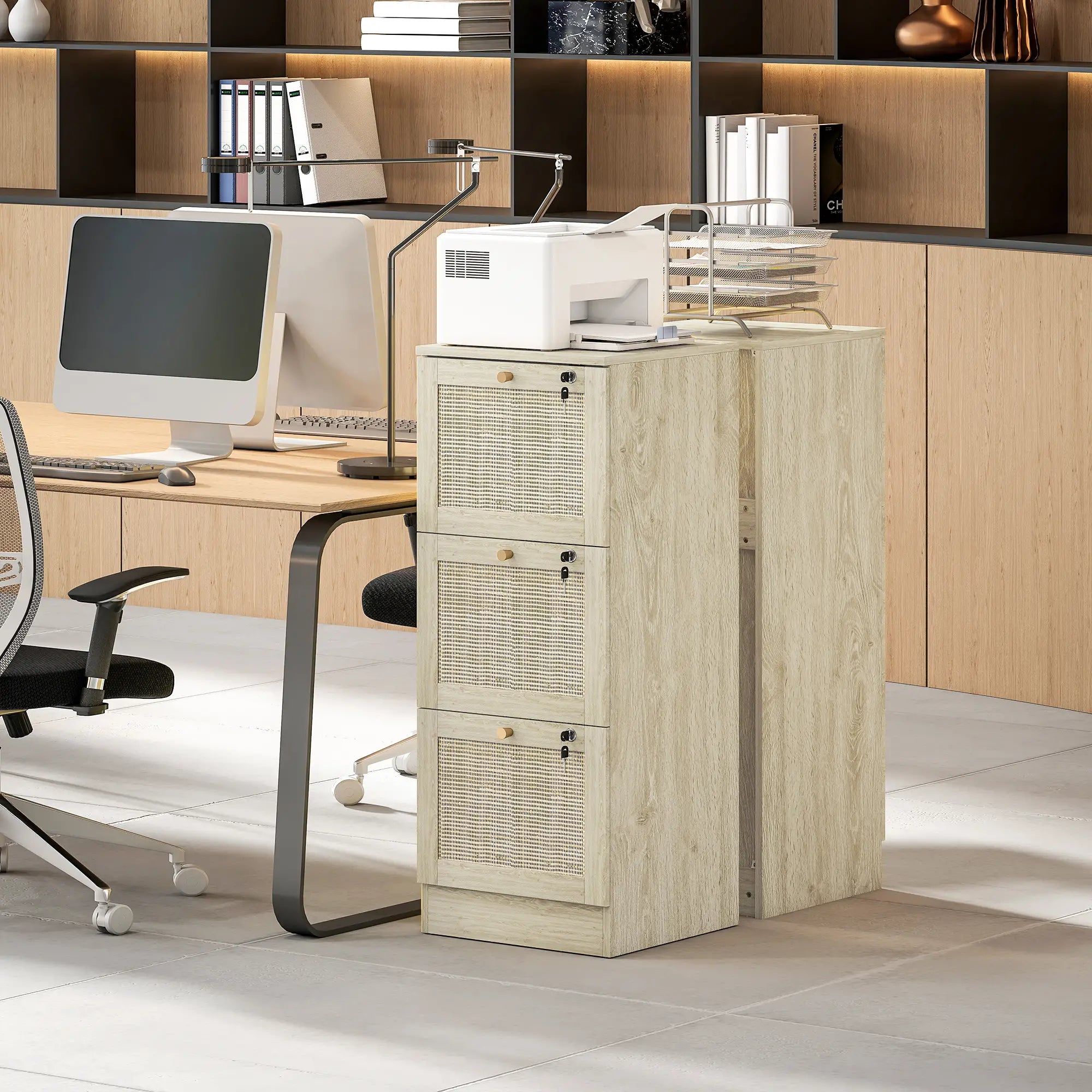 3 Drawer Filing Cabinet with Lock, Boho File Cabinet, A4 Letter Size, Oak Office Cabinets & Cupboards at Gallery Canada