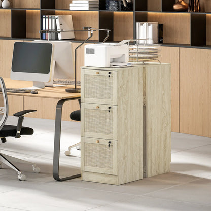 3 Drawer Filing Cabinet with Lock, Boho File Cabinet, A4 Letter Size, Oak Office Cabinets & Cupboards at Gallery Canada