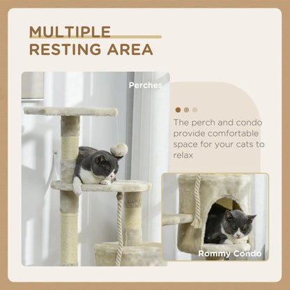 46" Scratching Cat Tree, Multi Level Activity Center, Kitty Condo, Beige Cat Posts at Gallery Canada