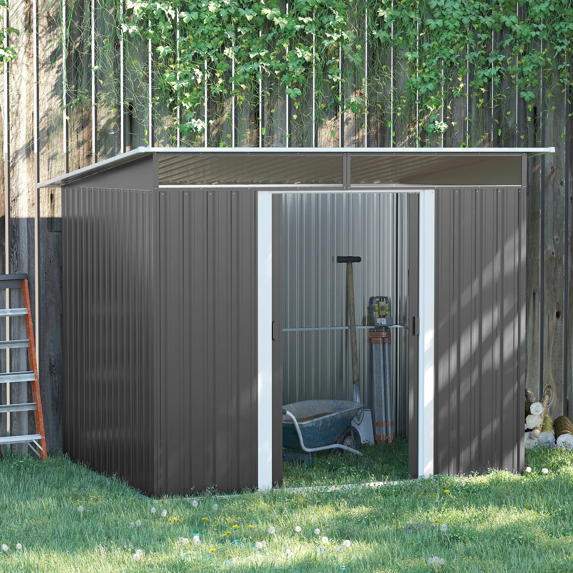 8.5' x 6' Metal Garden Shed, Utility Tool Storage, Grey Sheds at Gallery Canada