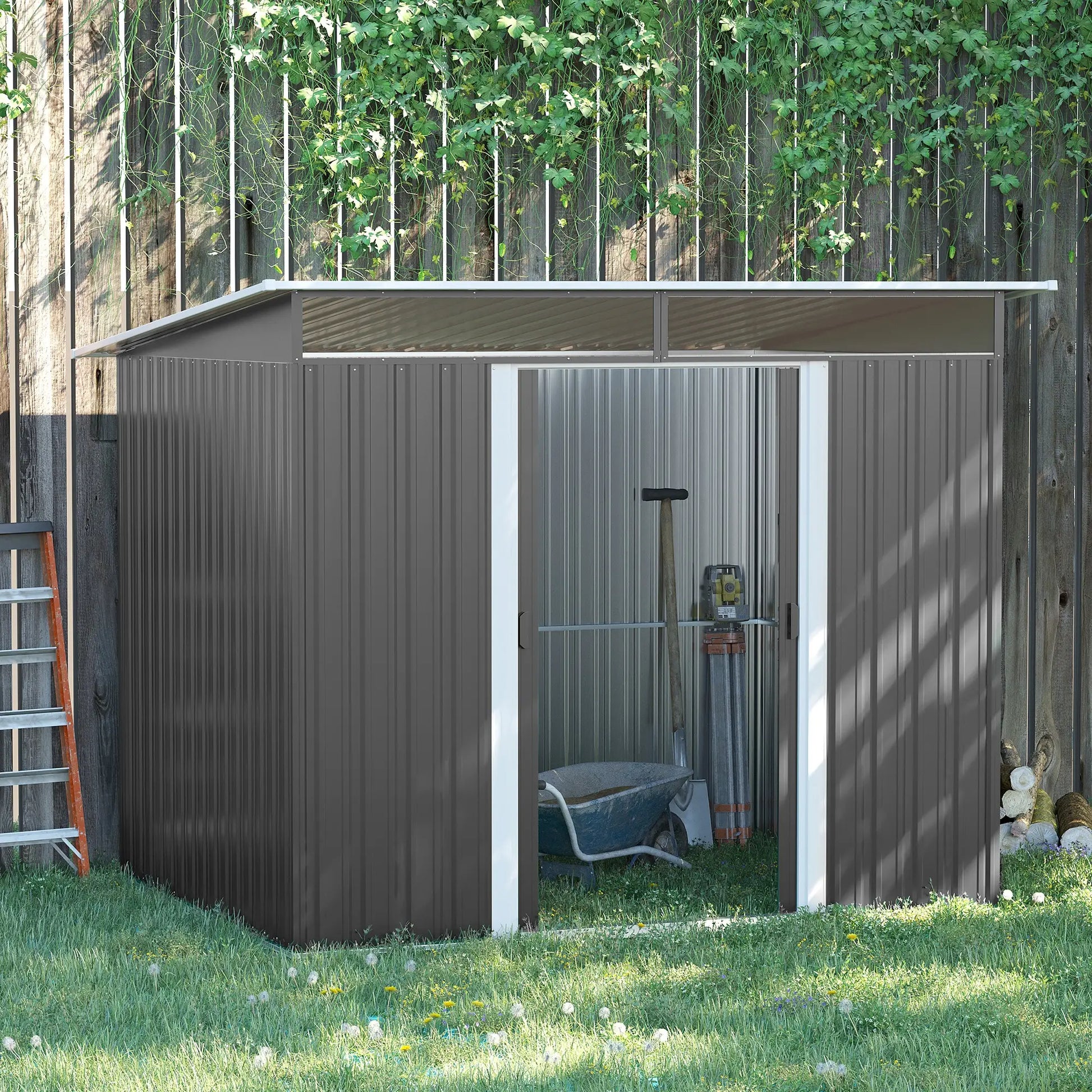 8.5' x 6' Metal Garden Shed, Utility Tool Storage, Grey Sheds at Gallery Canada