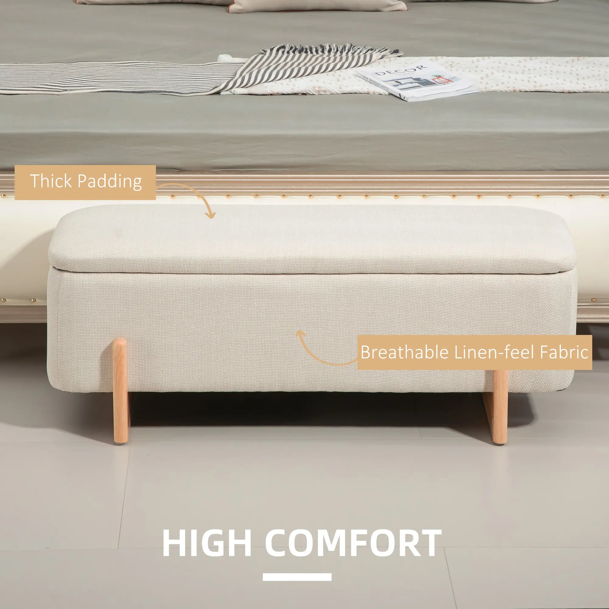 Linen-Look Storage Ottoman Bench, Cream White, Cream White Storage Ottomans & Benches at Gallery Canada
