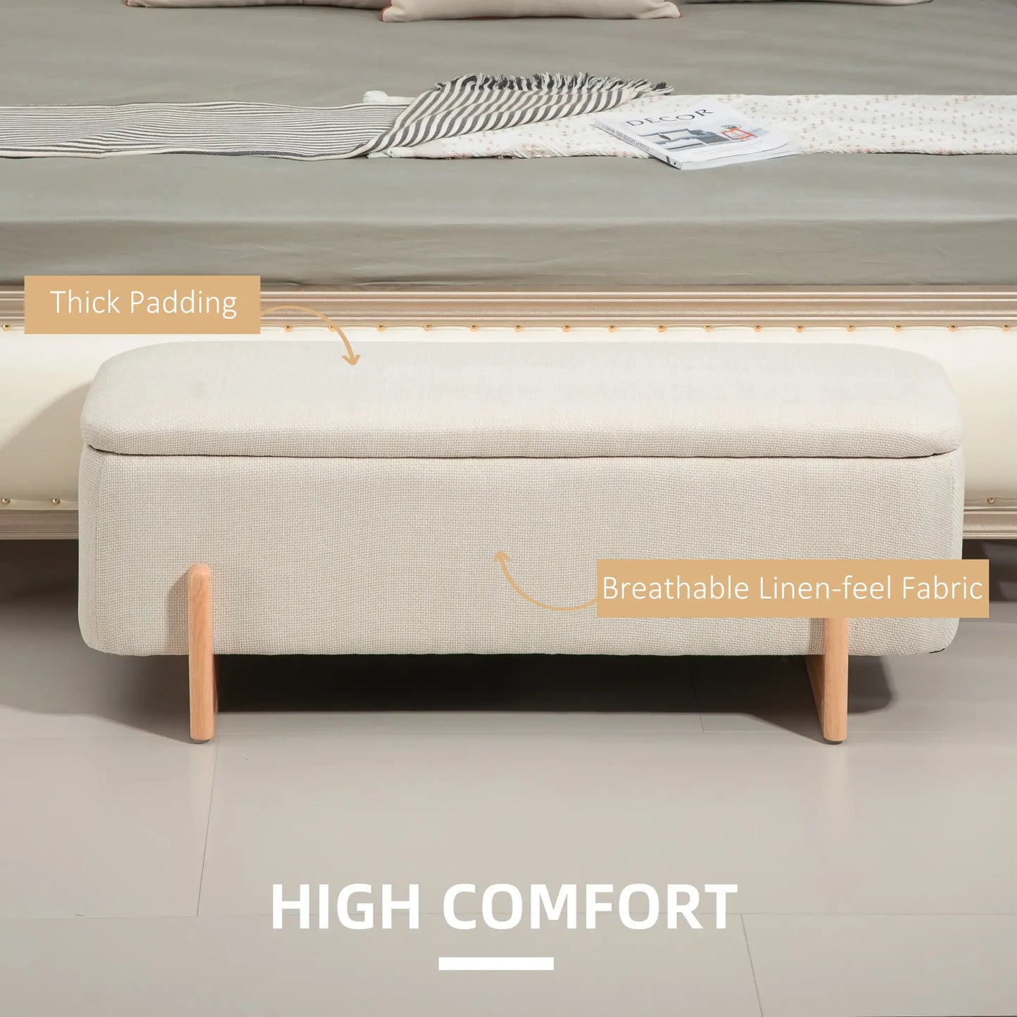Linen-Look Storage Ottoman Bench, Cream White, Cream White Storage Ottomans & Benches at Gallery Canada