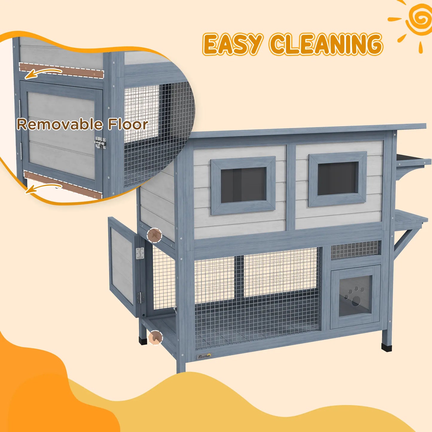 2 Tier Outdoor Cat House, Escape Door, Jump Platform, Light Grey Cat Houses at Gallery Canada