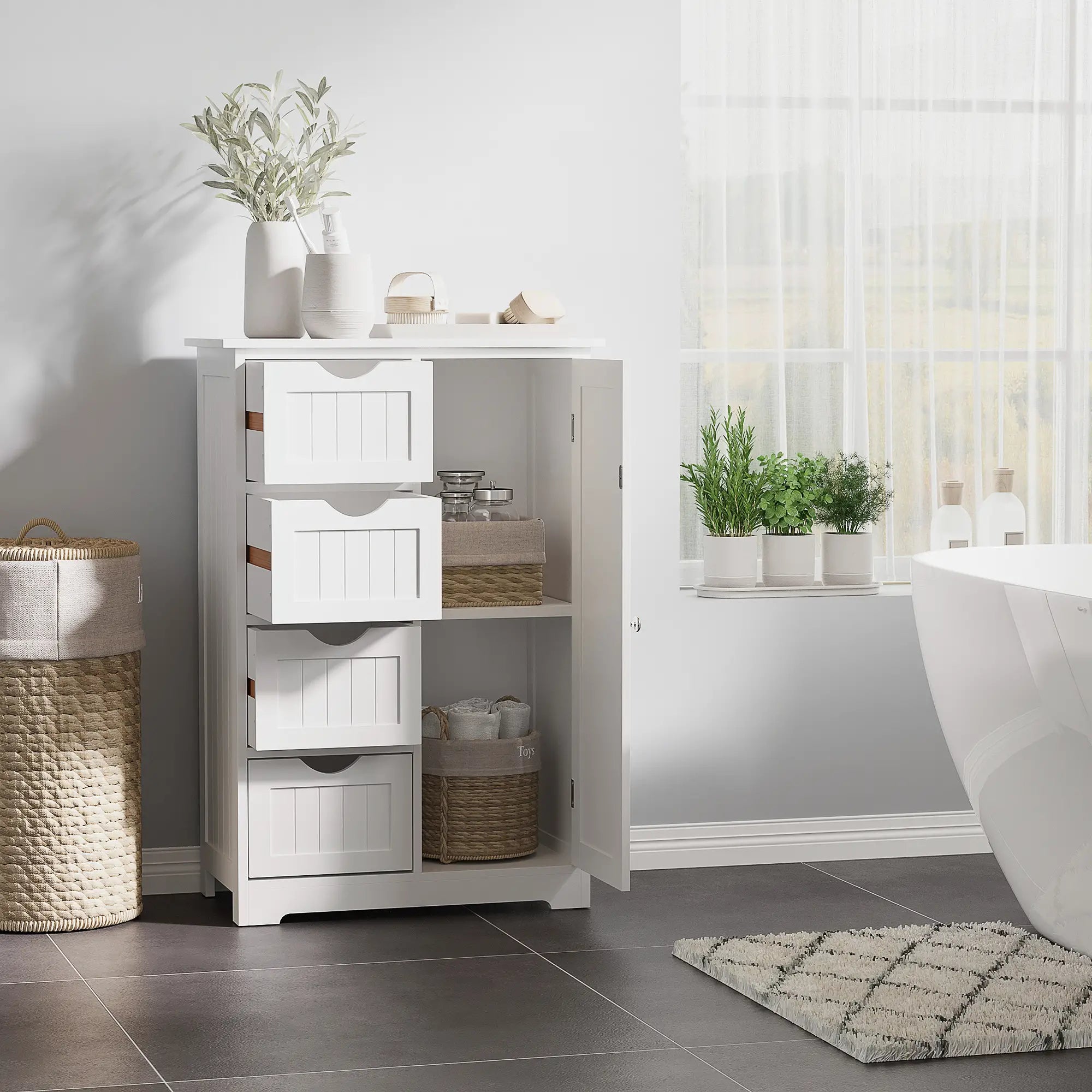 Bathroom Storage Cabinet, Adjustable Shelf, 4 Drawers, White Bathroom Cabinets at Gallery Canada