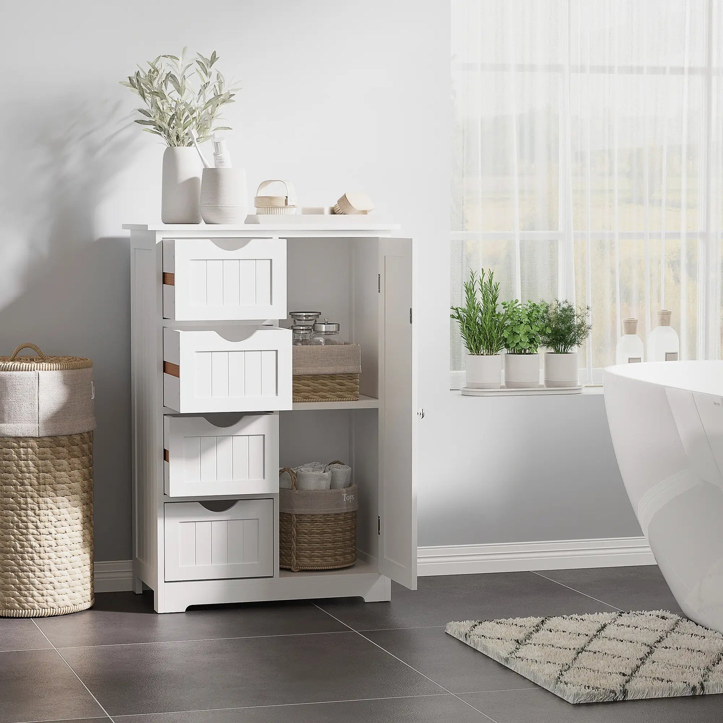 Bathroom Storage Cabinet, Adjustable Shelf, 4 Drawers, White Bathroom Cabinets at Gallery Canada