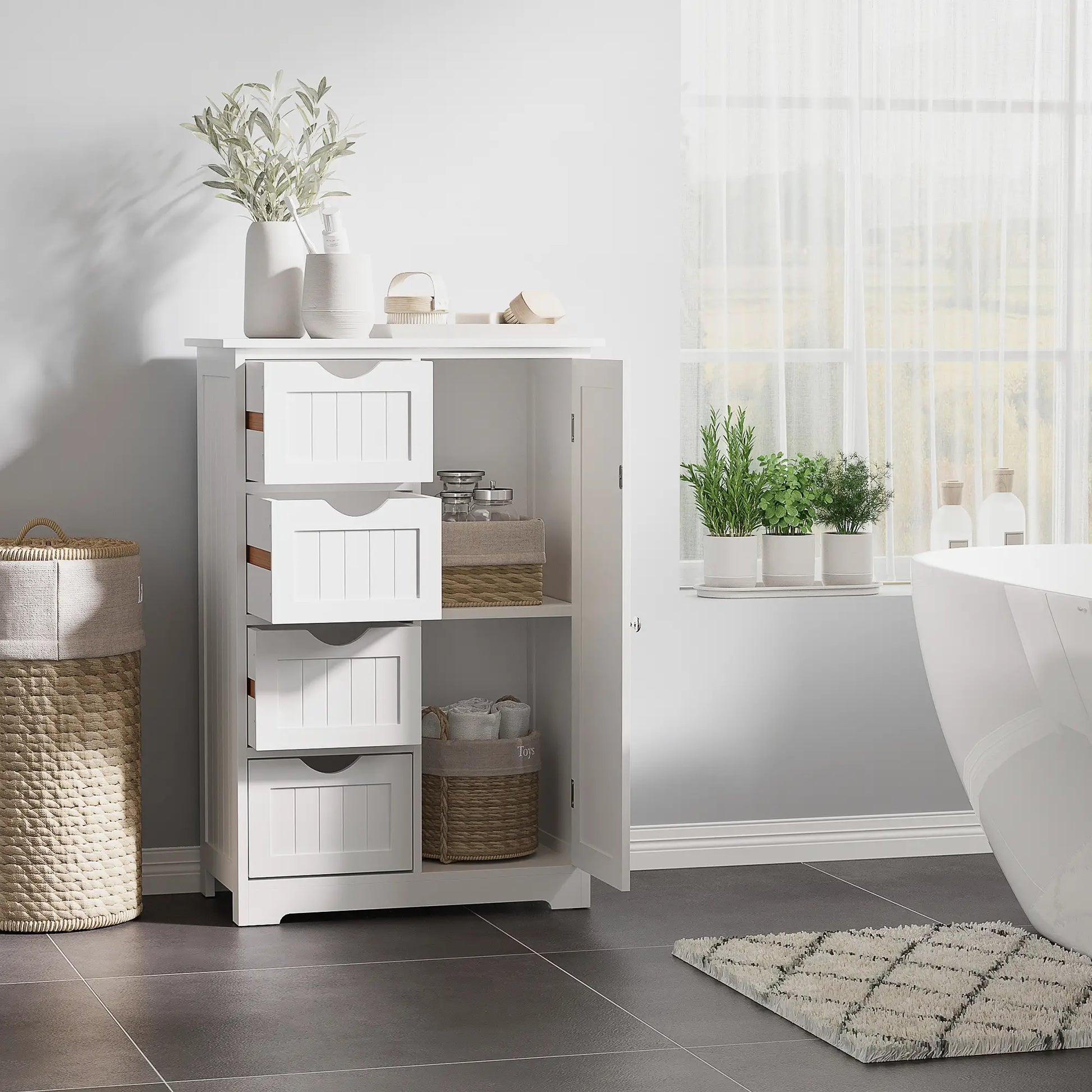 Bathroom Storage Cabinet, Adjustable Shelf, 4 Drawers, White Bathroom Cabinets at Gallery Canada