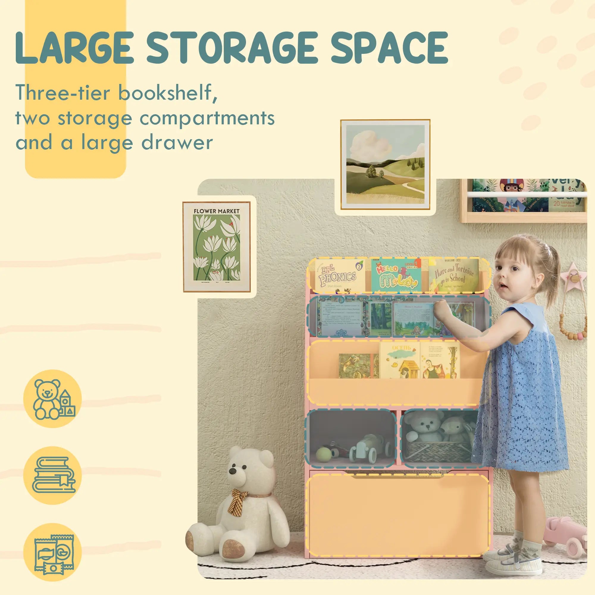 Kids Bookcase with Storage Drawer, for Classroom, Bedroom, Pink Baby & Kids Storage at Gallery Canada