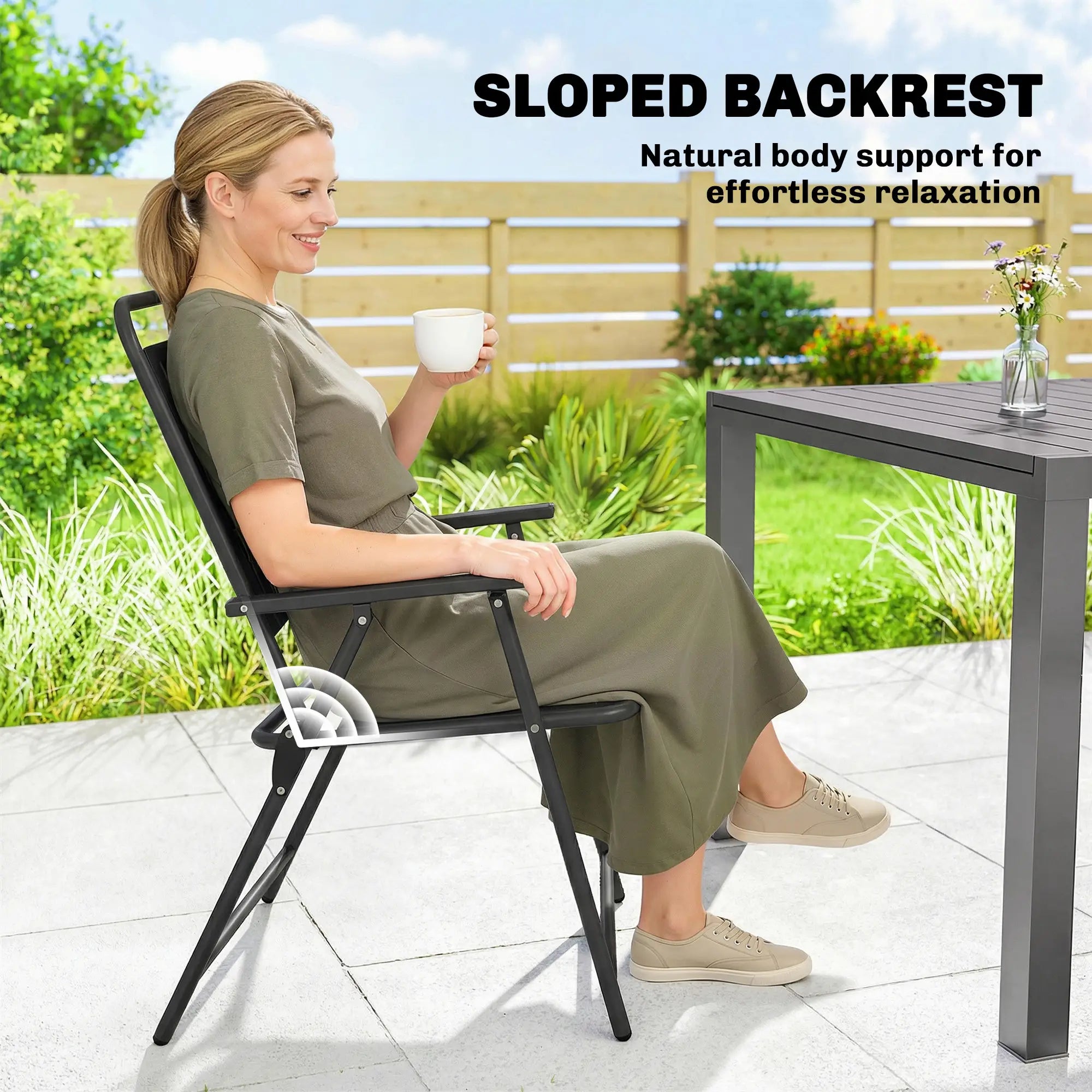 Folding Garden Chairs, Set Of 4, Steel Frame With Armrests, Black Patio Chairs at Gallery Canada