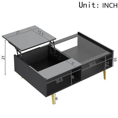 LED Coffee Table, Glass Top, Adjustable Height, Storage, 43.5" L x 21.5" W x 15.5" H, Black Coffee Tables at Gallery Canada