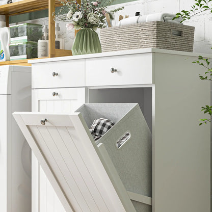 Laundry Cabinet, Tilt Out Hamper with 2 Baskets, 2 Drawers, White Bathroom Cabinets at Gallery Canada