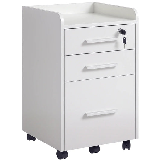 3 Drawer File Cabinet with Lock, Lockable on Wheels, Letter and A4 Size, White Office Cabinets & Cupboards White at Gallery Canada
