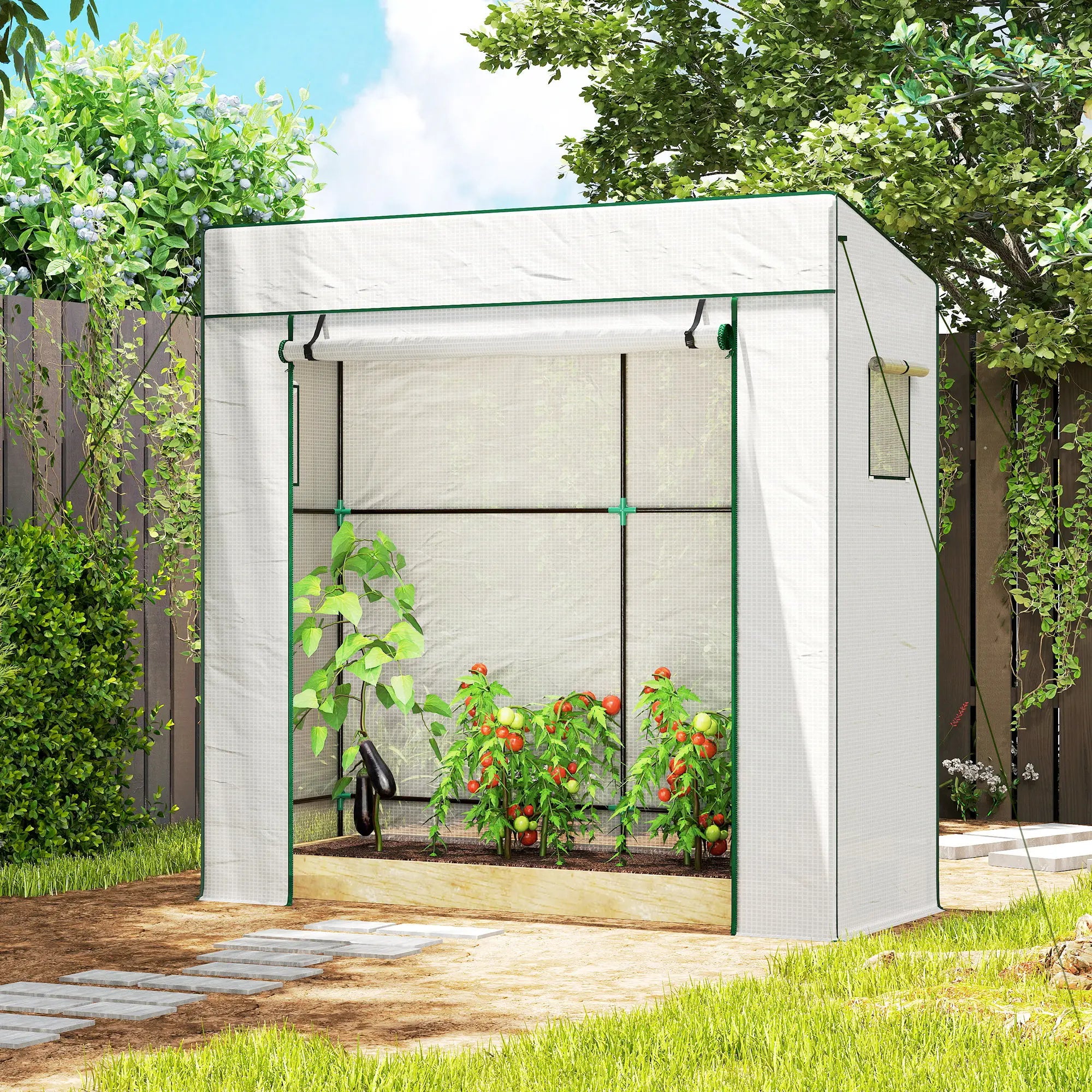Walk-In Tomato Greenhouse, Lean-To, Reinforced PE Cover, Roll-Up Door, Mesh Windows, White Greenhouses at Gallery Canada