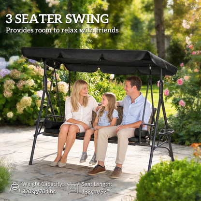 Outdoor 3-Seat Porch Swing, Rattan Seat, Removable Cushion Patio Swings with Stand at Gallery Canada