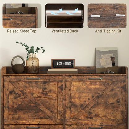 Narrow Shoe Storage Cabinet, 4 Flip Drawers, Adjustable Shelves, 16 Pair, Rustic Brown Shoe Storage Cabinets & Racks at Gallery Canada