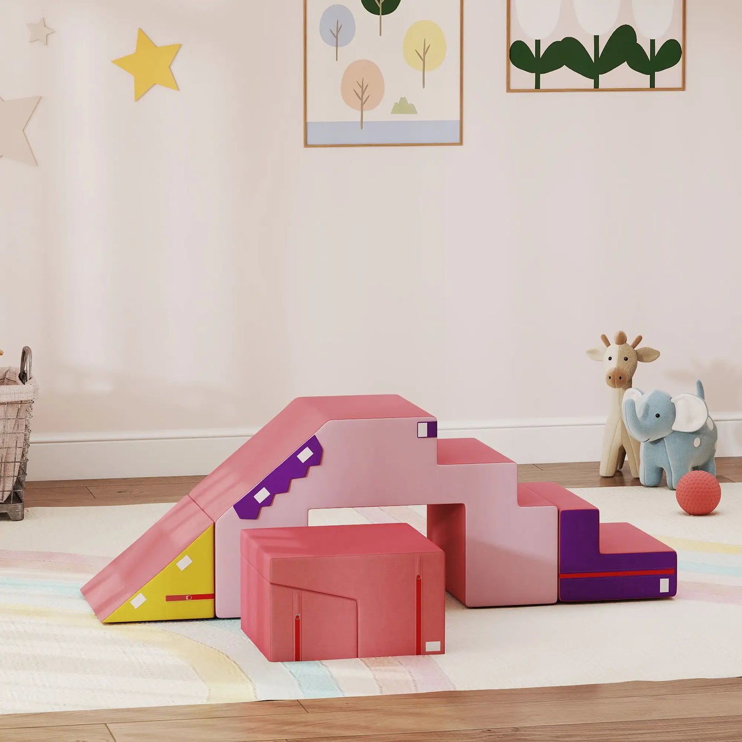 2-Piece Climbing Foam Blocks, Detachable Cover, Indoor PlaySet, Pink Kids Gym & Playmats at Gallery Canada