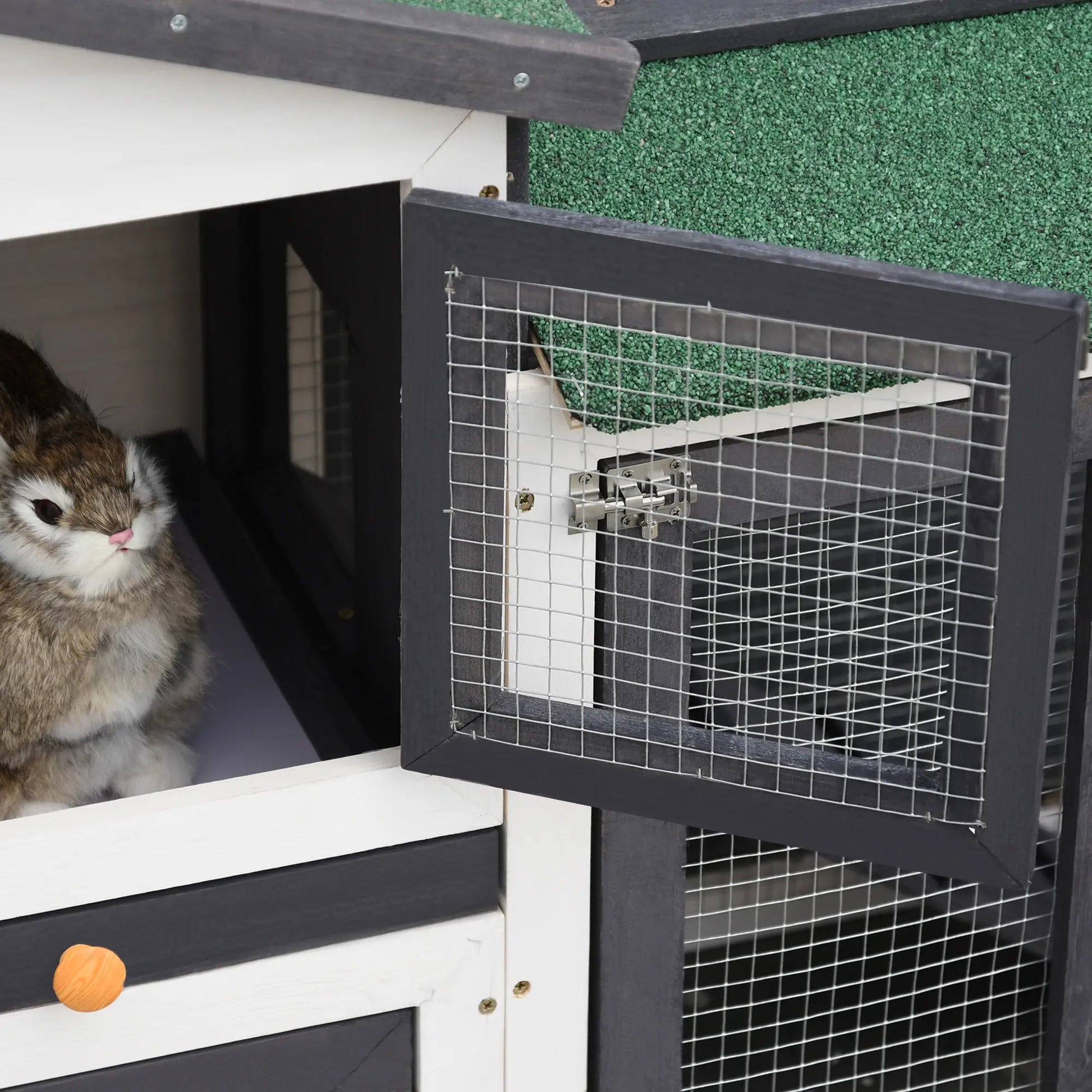Large Rabbit Hutch, Double Runs, Wooden Bunny Cage, 80" x 18" x 31.5", Gray Rabbit Hutch at Gallery Canada