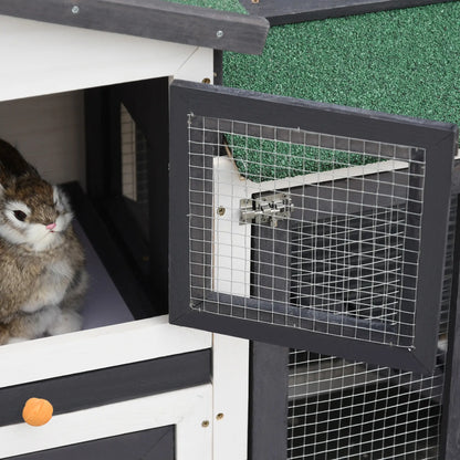 Large Rabbit Hutch, Double Runs, Wooden Bunny Cage, 80" x 18" x 31.5", Gray Rabbit Hutch at Gallery Canada