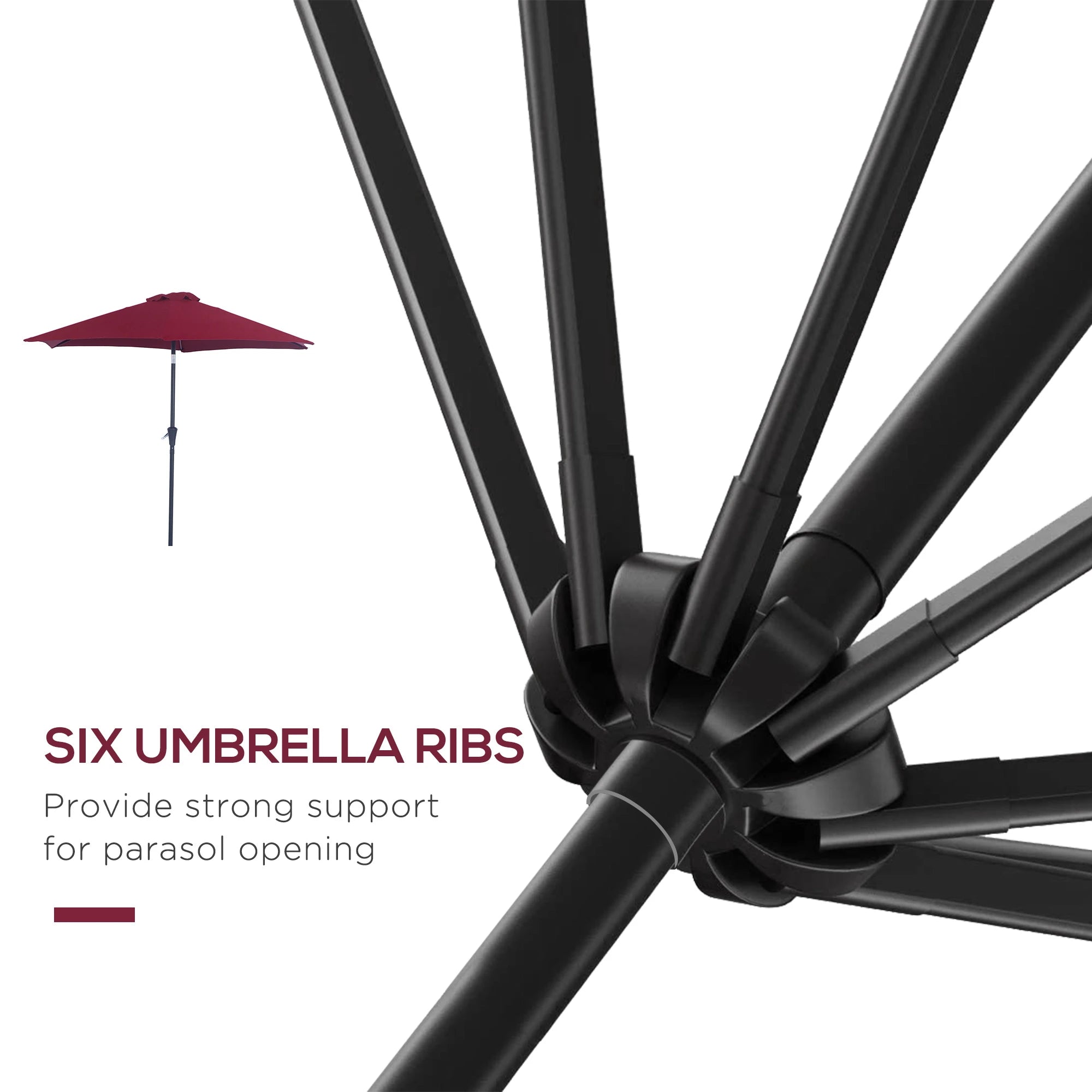 8.5FT Round Garden Parasol, 6 Ribs, Tilt Canopy with Crank Handle, Wine Red Sun Umbrellas at Gallery Canada