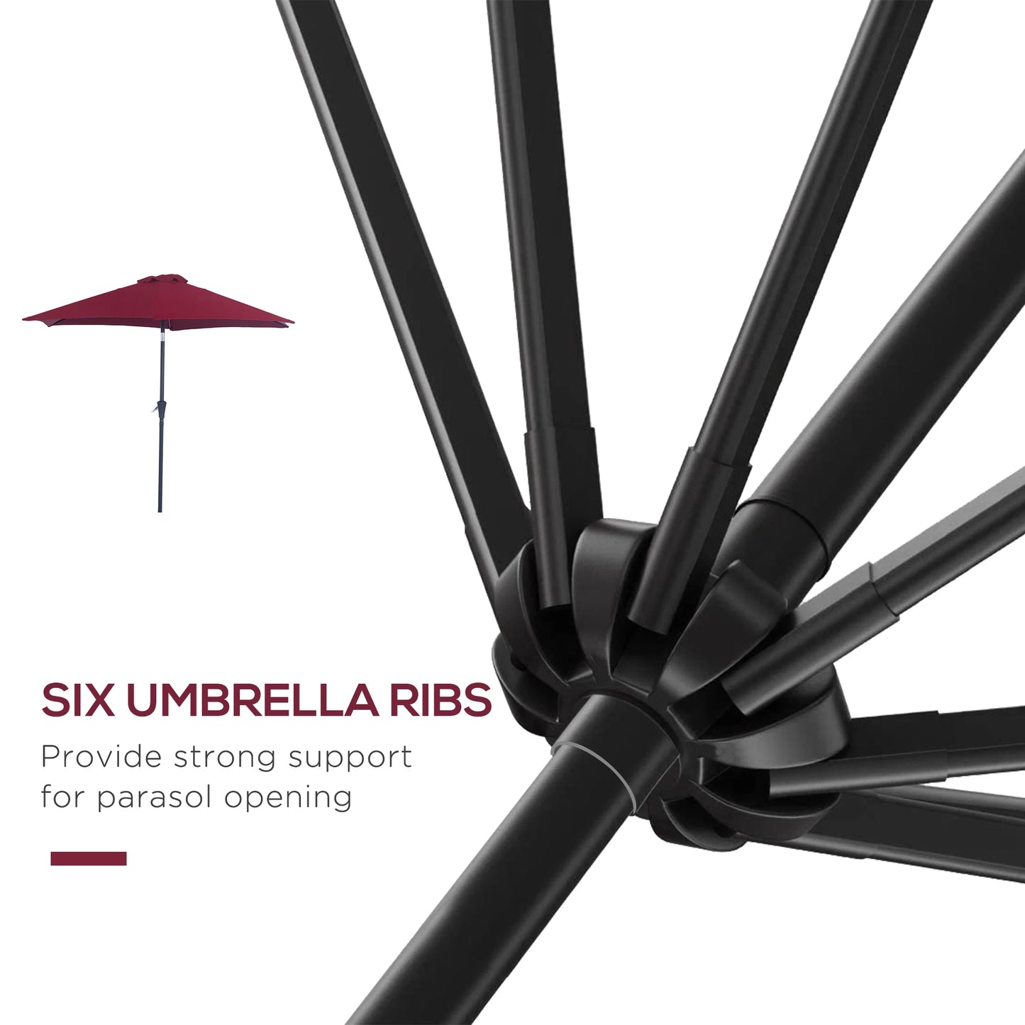8.5FT Round Garden Parasol, 6 Ribs, Tilt Canopy with Crank Handle, Wine Red Sun Umbrellas at Gallery Canada