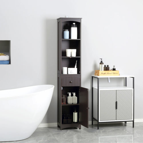 Tall Bathroom Cabinet, Linen Tower with Shelves, Drawer