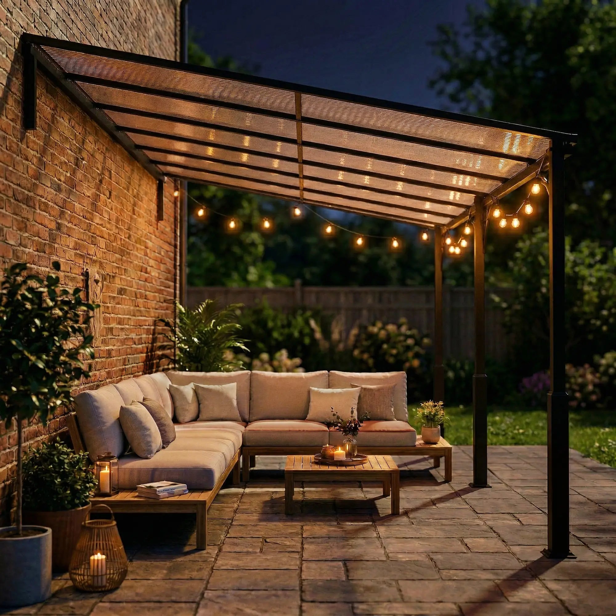 13' x 10' Lean To Gazebo, Hardtop Wall Mounted Pergola, Polycarbonate Roof, Metal-Aluminium Frame Pergolas at Gallery Canada