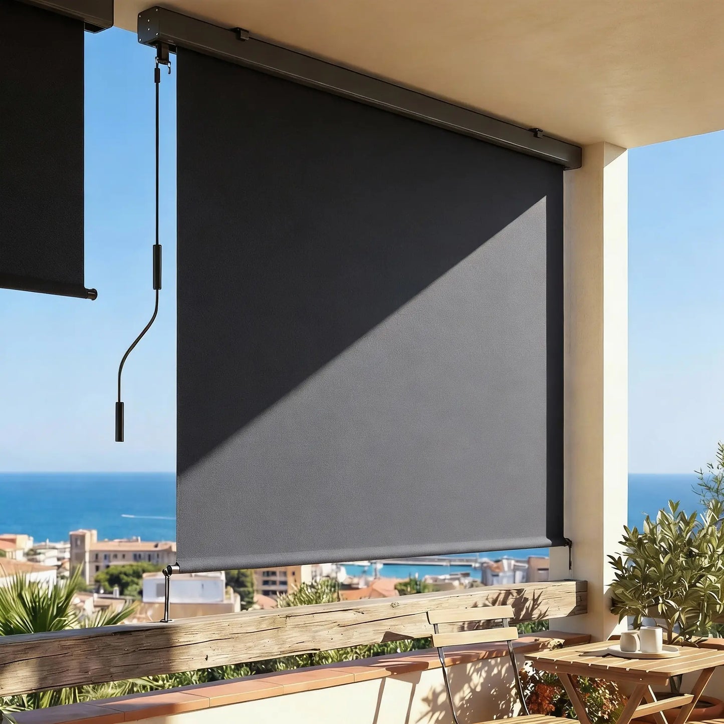 Cordless Roller Shade, UV Protection Waterproof, 98" L x 63" W, Dark Grey Side Awnings at Gallery Canada
