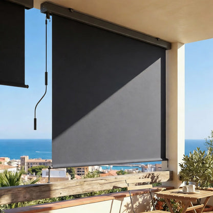 Cordless Roller Shade, UV Protection Waterproof, 98" L x 63" W, Dark Grey Side Awnings at Gallery Canada