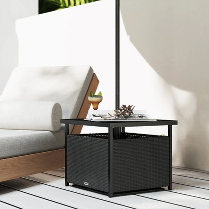 21.75" Outdoor Rattan Coffee Table, Umbrella Hole, Black Patio Side Tables at Gallery Canada