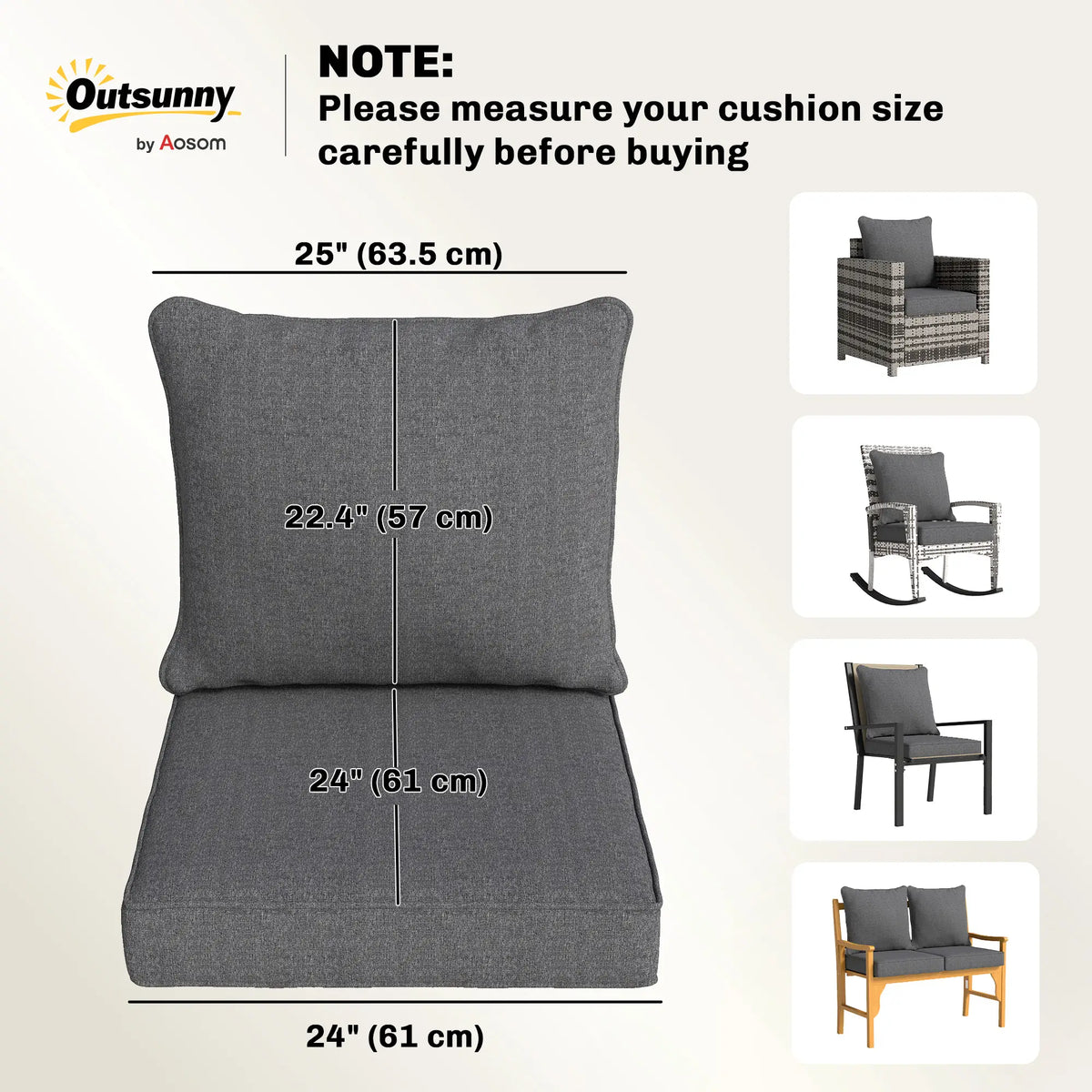 Outdoor Chair Cushions Set Of 4, Fade Resistant, 24" x 24", Grey Patio Chair Cushions at Gallery Canada