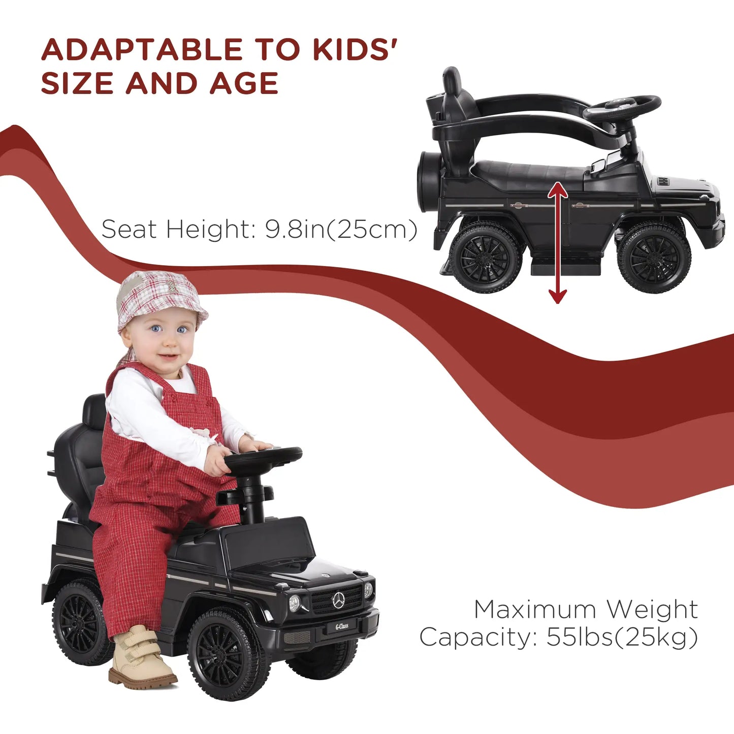 Licensed Push Car, 3-in-1 Toddler Sliding Car, Black Push Cars for Toddlers at Gallery Canada