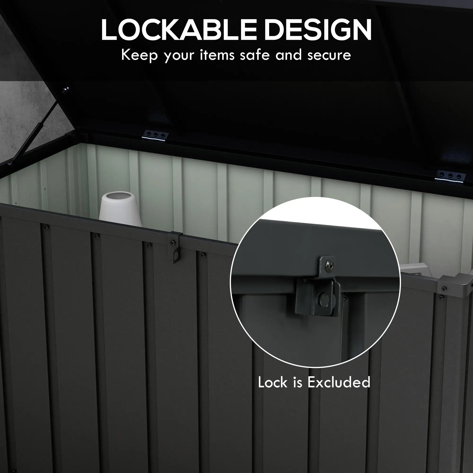 119 Gallon Deck Box, Lockable Galvanised Steel Storage Container, Dark Grey Patio Storage Boxes at Gallery Canada