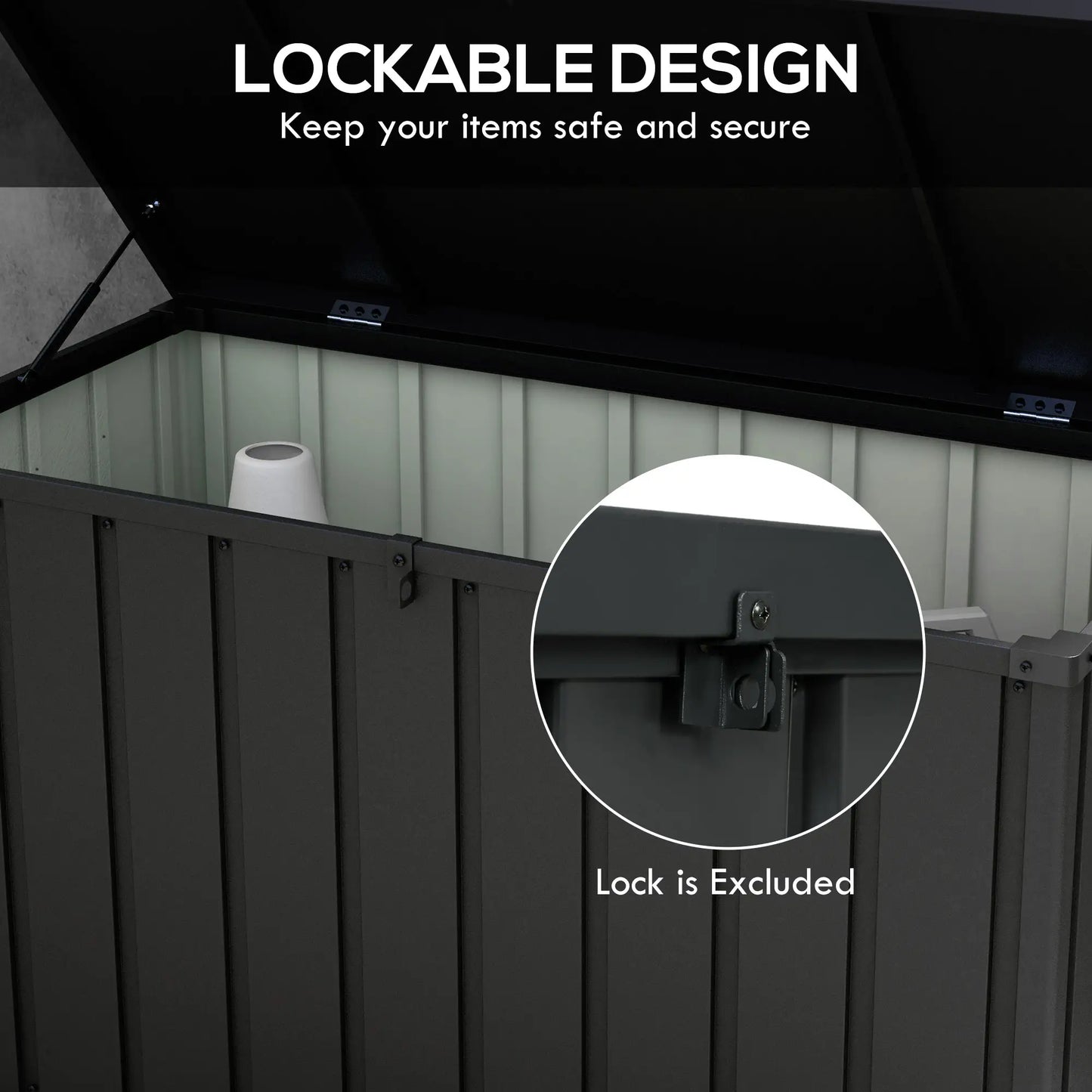 119 Gallon Deck Box, Lockable Galvanised Steel Storage Container, Dark Grey Patio Storage Boxes at Gallery Canada