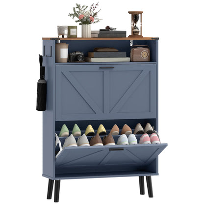 Shoe Storage Cabinet, 2 Flip Drawers, Farmhouse Narrow, Holds 16 Pairs, Blue Shoe Storage Cabinets & Racks at Gallery Canada