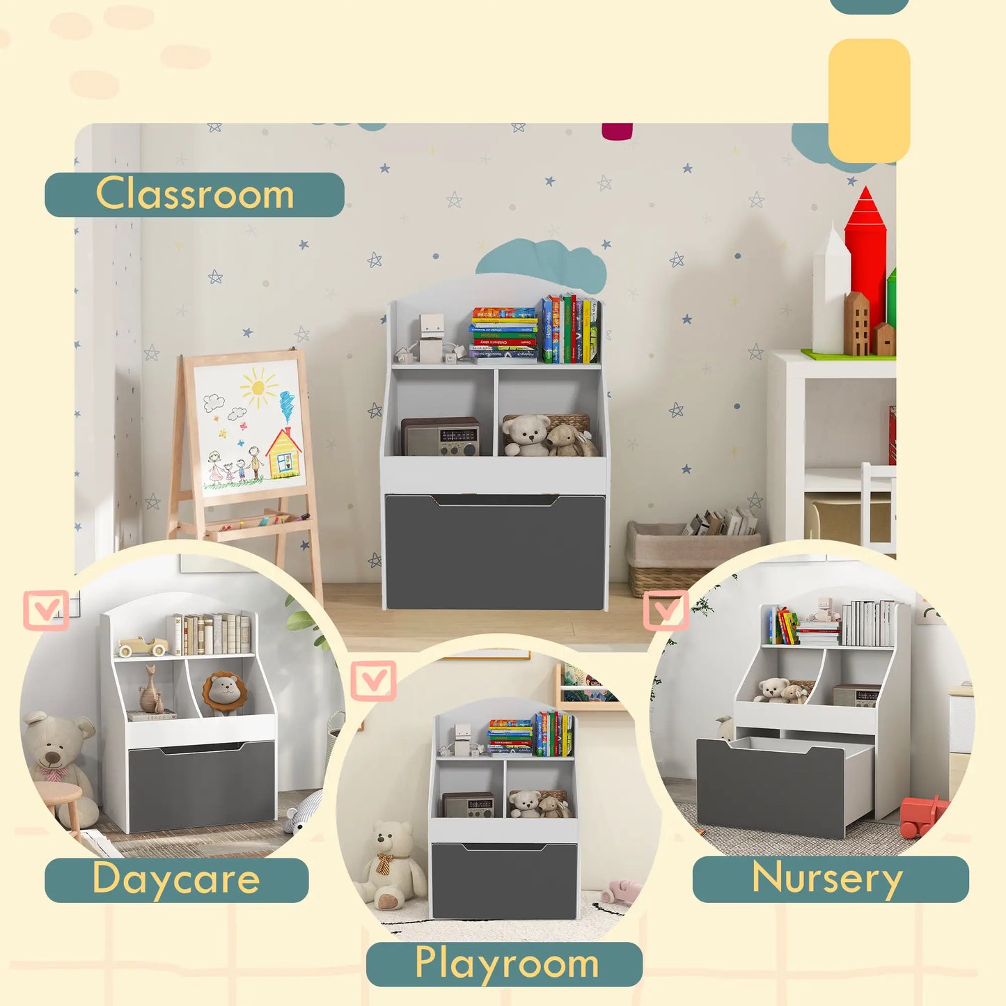 3 Tier Kids Bookcase with Drawer, 2 Storage Compartments, White Baby & Kids Storage at Gallery Canada