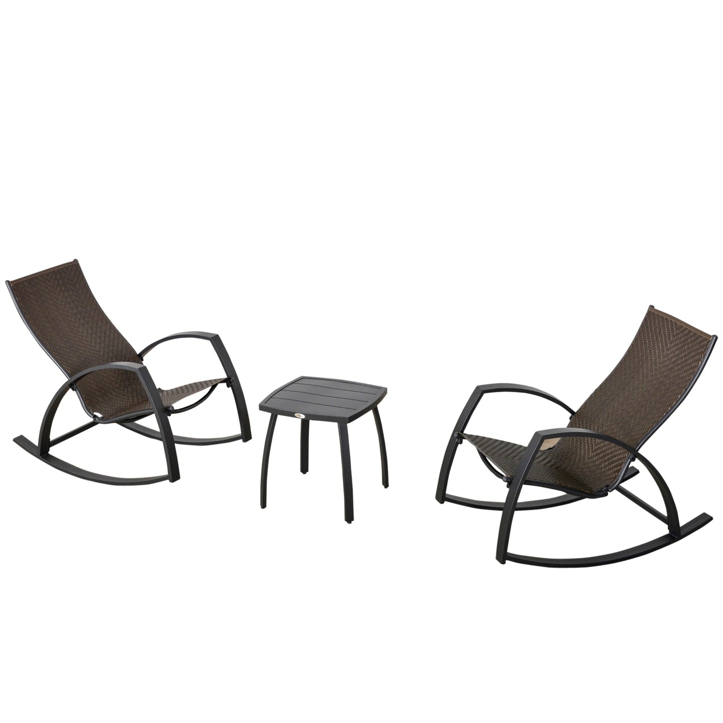 3 Pc Patio Wicker Rocking Chair Set, Outdoor PE Rattan, Brown Outdoor Rocking Chairs Brown at Gallery Canada