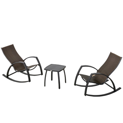 3 Pc Patio Wicker Rocking Chair Set, Outdoor PE Rattan, Brown Outdoor Rocking Chairs Brown at Gallery Canada