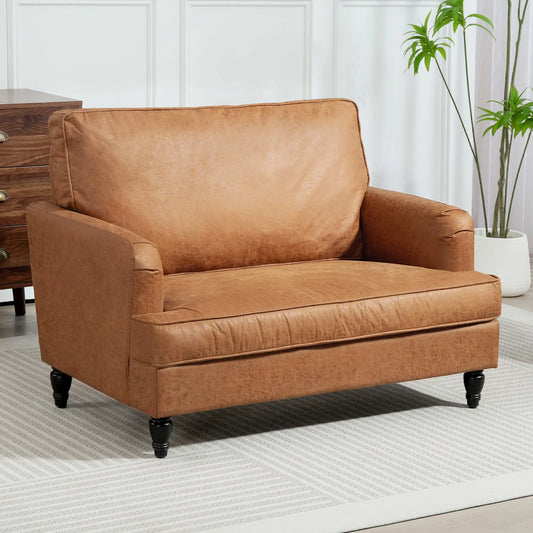 Modern Accent Chair, Microfiber Cloth Armchair with Turned Legs and Wide Seat, Comfy Chair for Living Room, Brown Accent Chairs Brown at Gallery Canada