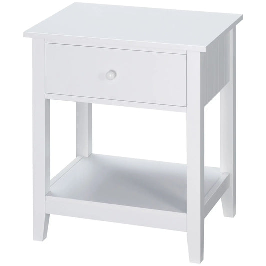Modern Nightstand, Small End Table with Drawer, Storage Shelf, White Side Tables White at Gallery Canada