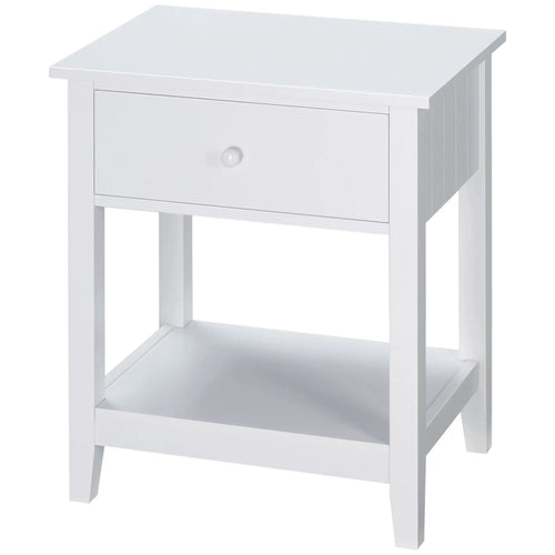 Modern Nightstand, Small End Table with Drawer, Storage Shelf, White