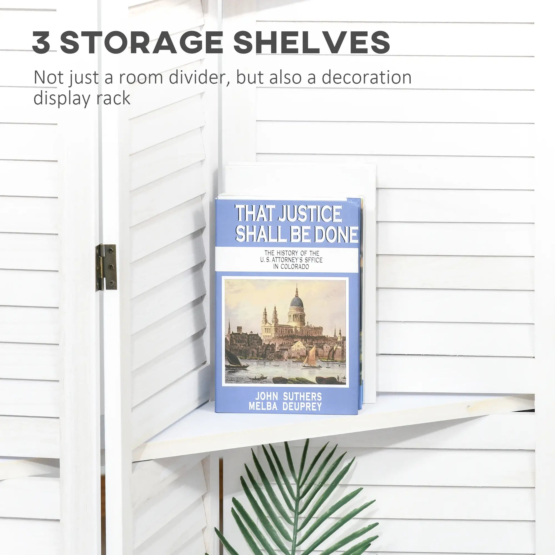 4-Panel Wall Partition, 3 Storage Shelves, Foldable, Wooden Frame, 5.6FT, White Room Dividers at Gallery Canada