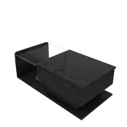 Coffee Table, Tempered Glass Top, LED Light, Adjustable Height, 39.5" L x 19.5" W x 13" H, Black Coffee Tables at Gallery Canada